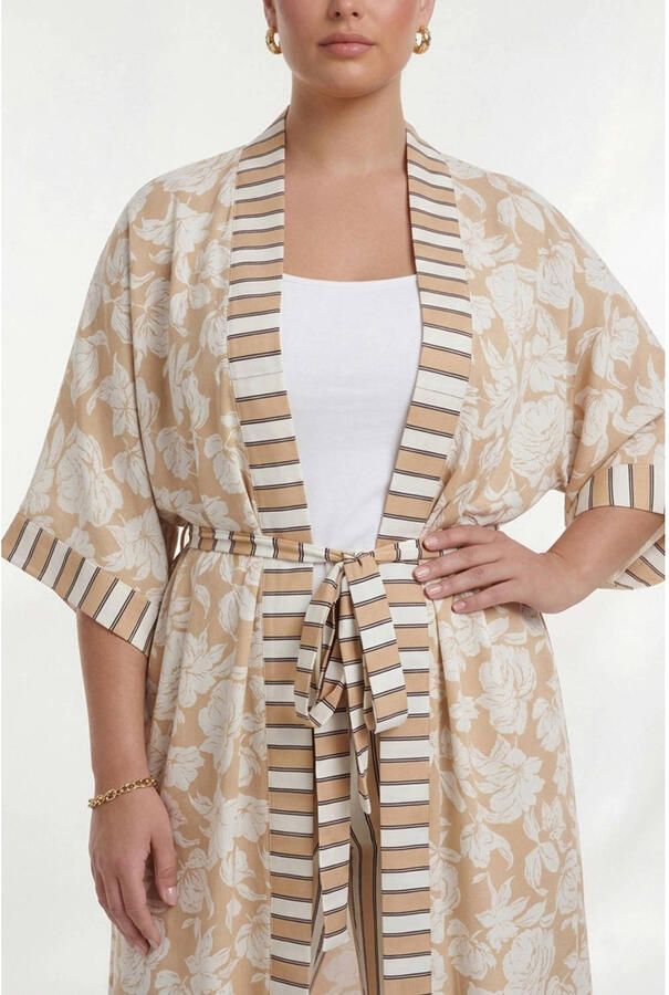 YOEK gebloemd kimono beige