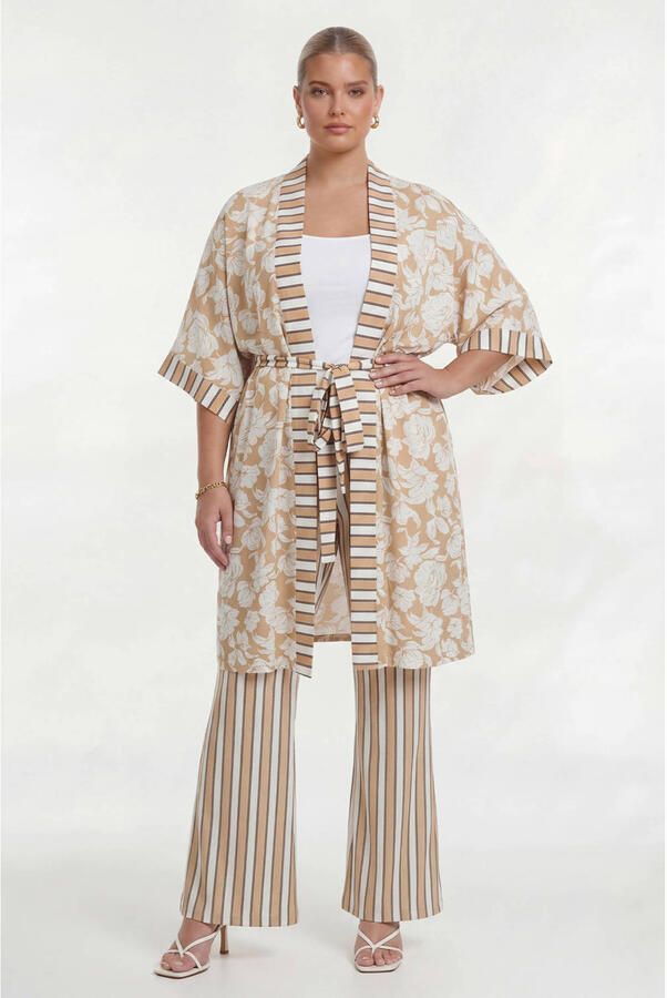 YOEK gebloemd kimono beige - Foto 2