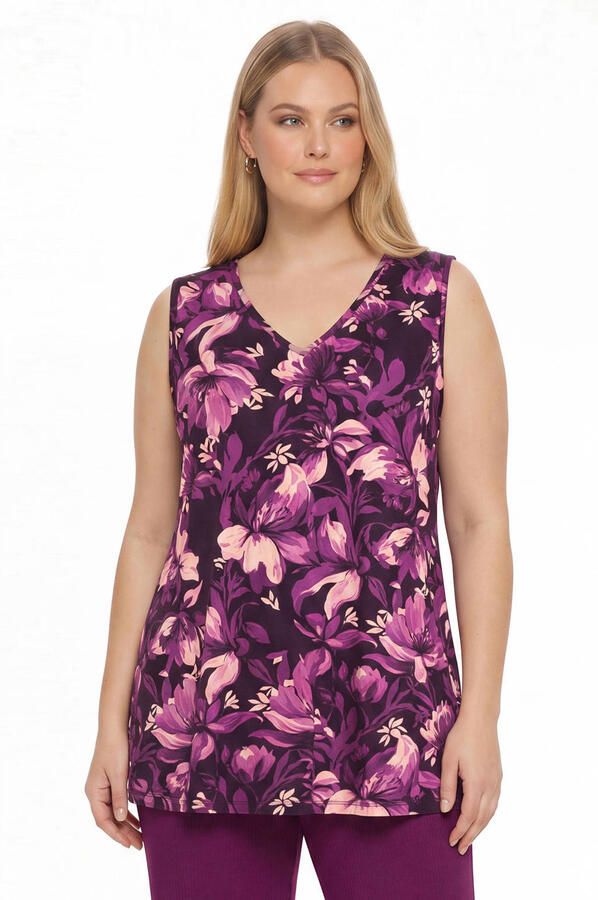 YOEK gebloemd singlet Plus Size paars