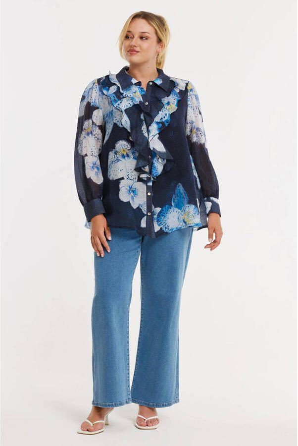 YOEK gebloemde blouse blauw - Foto 2