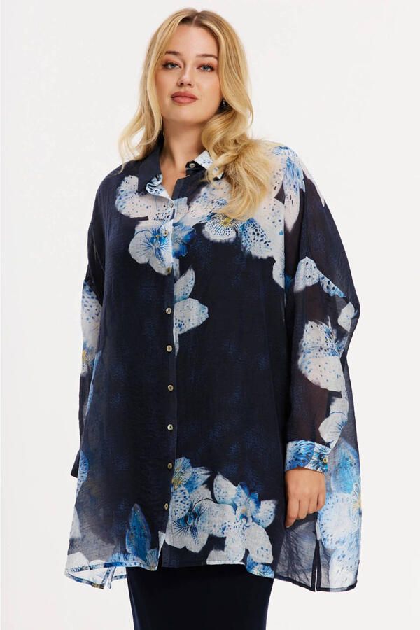 YOEK gebloemde blouse blauw