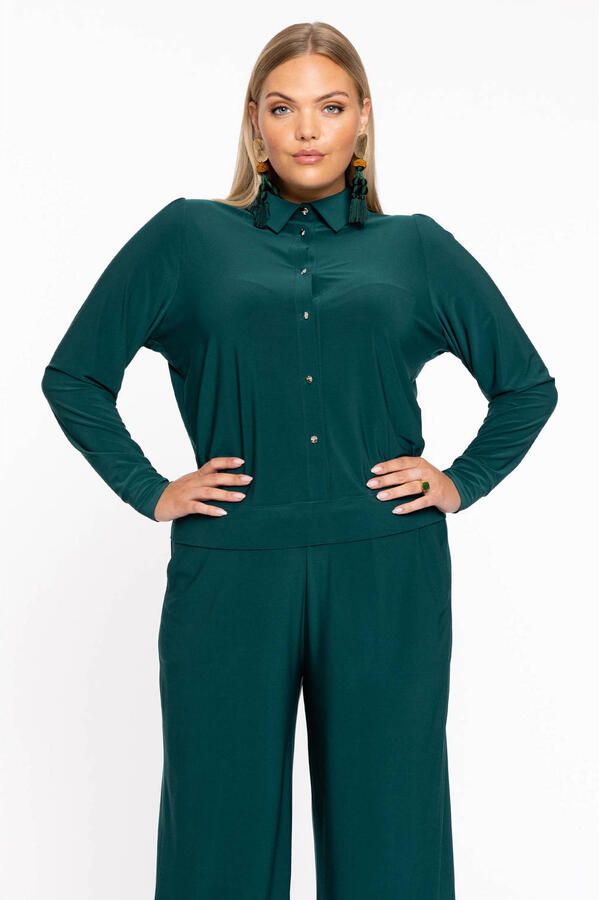 YOEK gebloemde blouse petrol