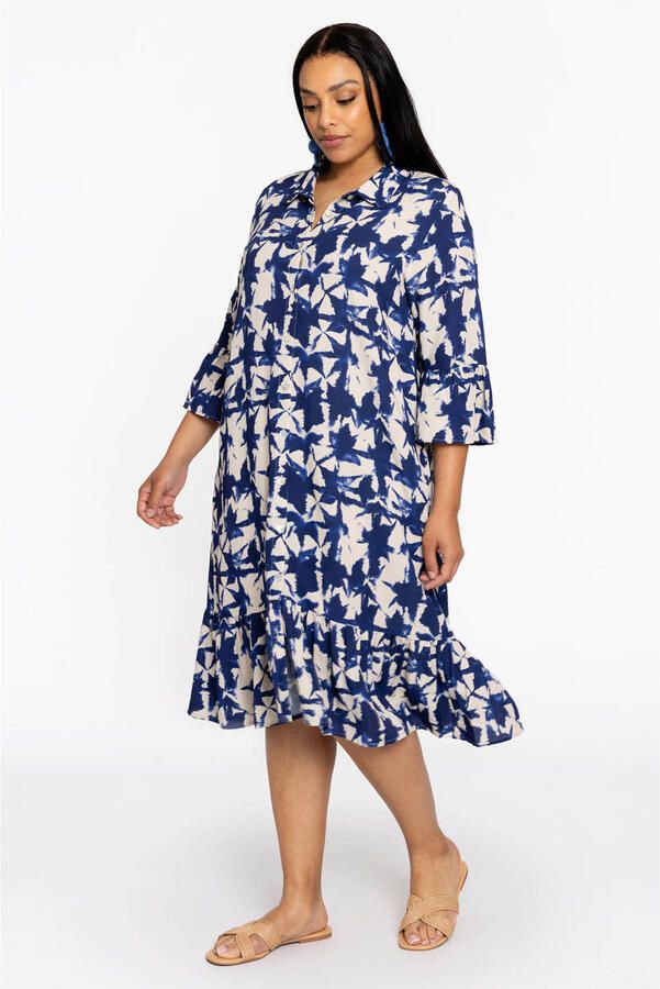 YOEK gebloemde jurk Plus Size met linnen blauw - Foto 2