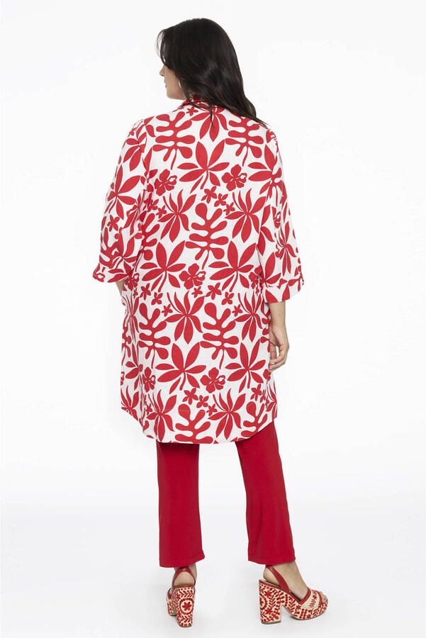 YOEK gebloemde linnen blouse rood wit - Foto 2