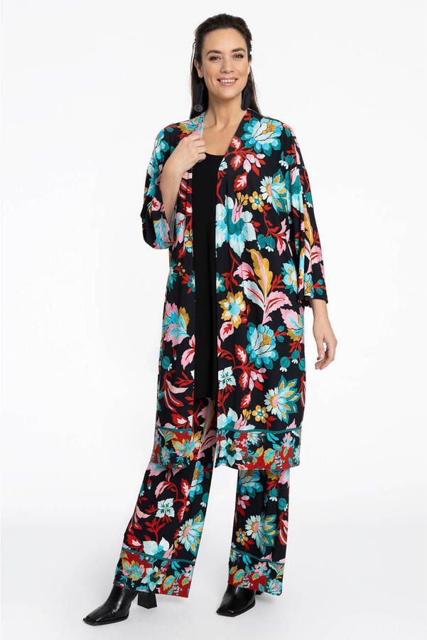 YOEK gebloemde loose fit broek zwart blauw oranje