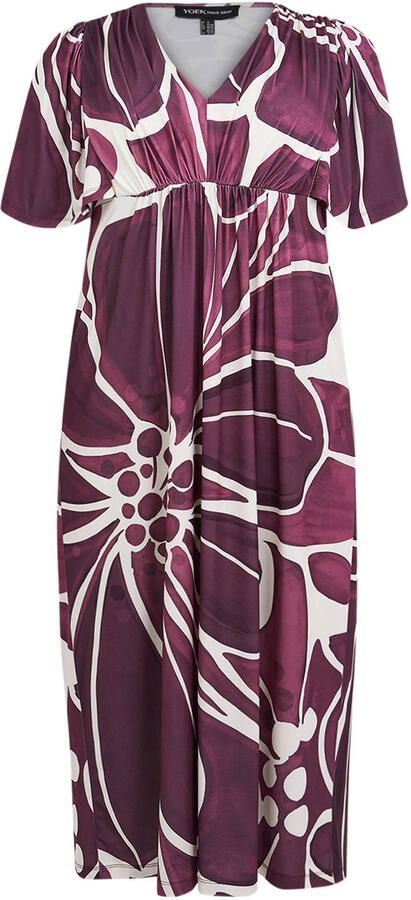 YOEK gebloemde midi jurk aubergine - Foto 3