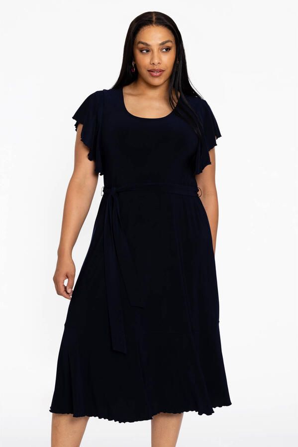 YOEK gebloemde midi jurk donkerblauw