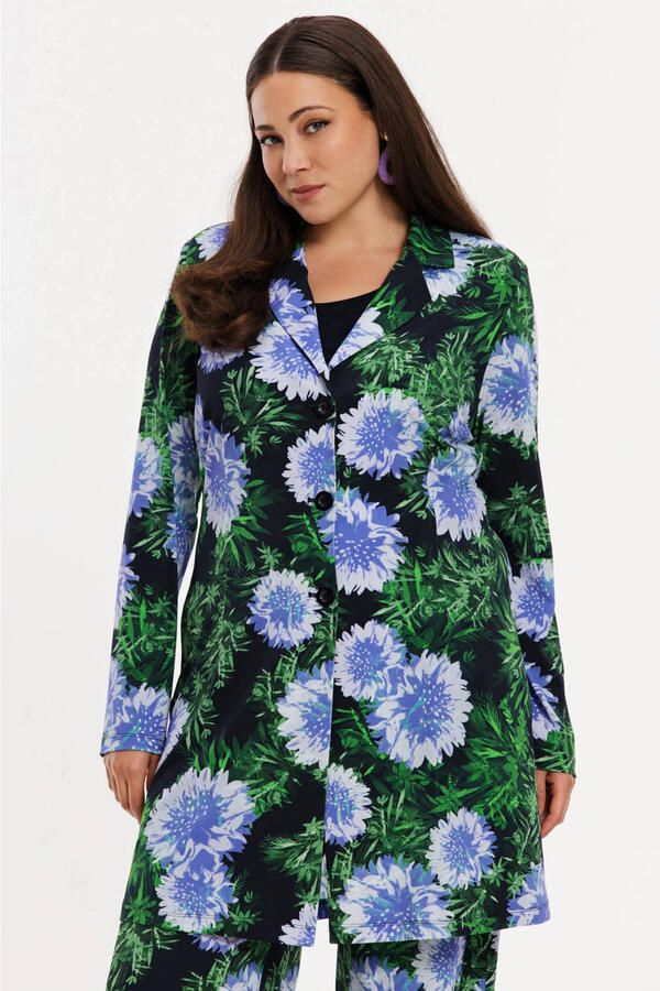 YOEK gebloemde regular blazer blauw