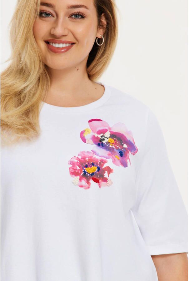 YOEK gebloemde T-shirt wit - Foto 2