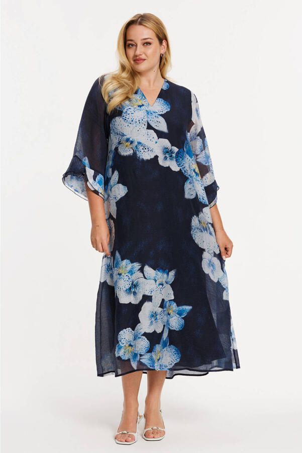 YOEK gebloemde zomerjurk blauw