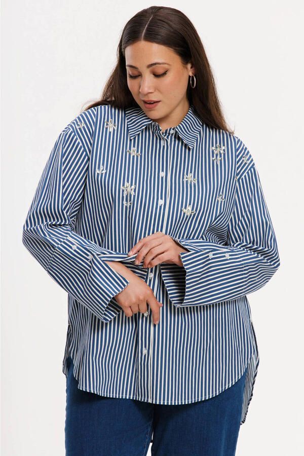 YOEK gestreepte blouse blauw