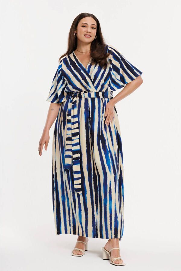 YOEK gestreepte maxi jurk blauw