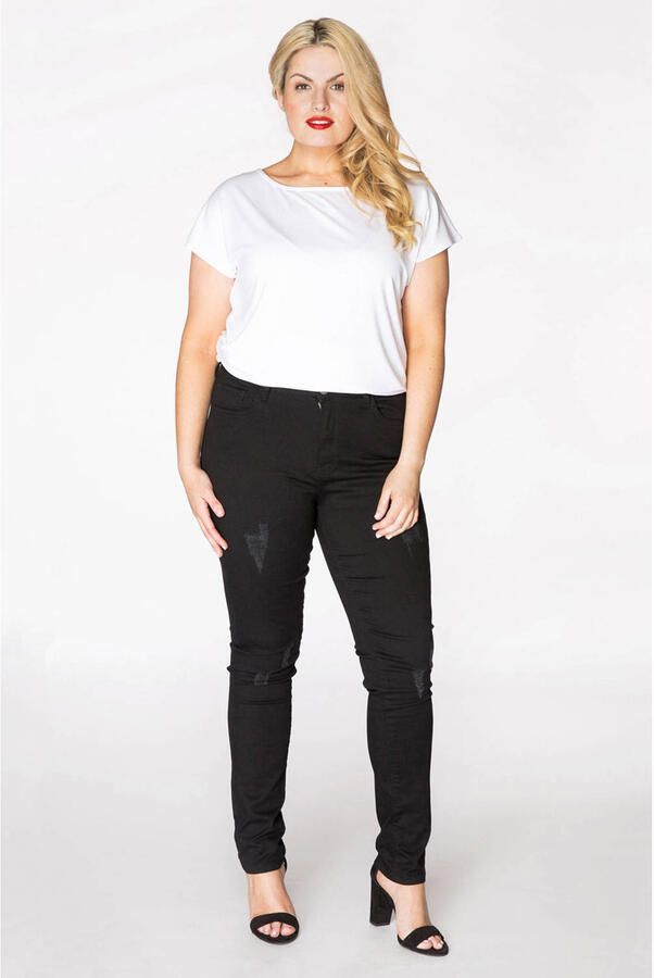 YOEK high waist skinny jeans met slijtage zwart