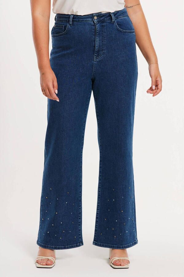 YOEK high waist wide leg jeans medium blue denim