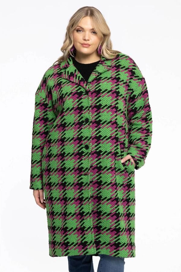 YOEK geruite jas Plus Size met wol groen