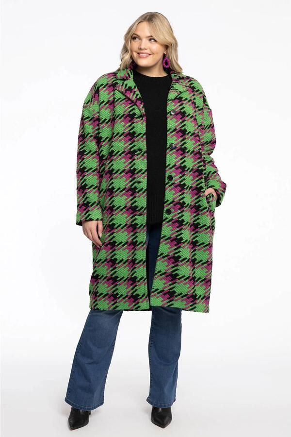 YOEK geruite jas Plus Size met wol groen - Foto 2