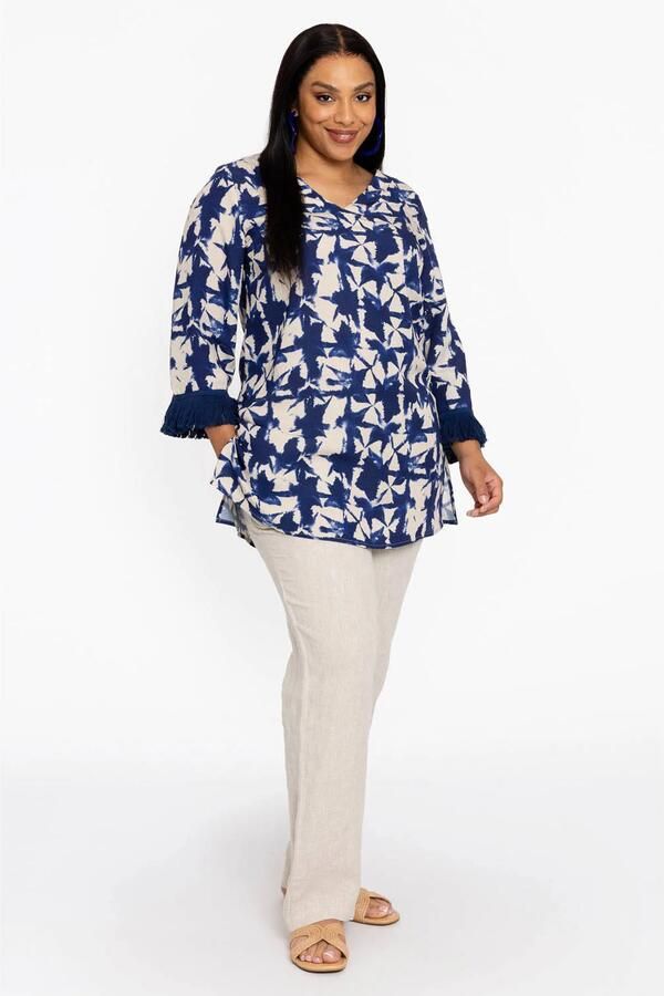 YOEK tuniek Plus Size met print en linnen blauw - Foto 2