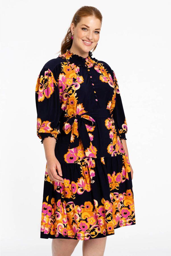 YOEK gebloemde jurk Plus Size blauw