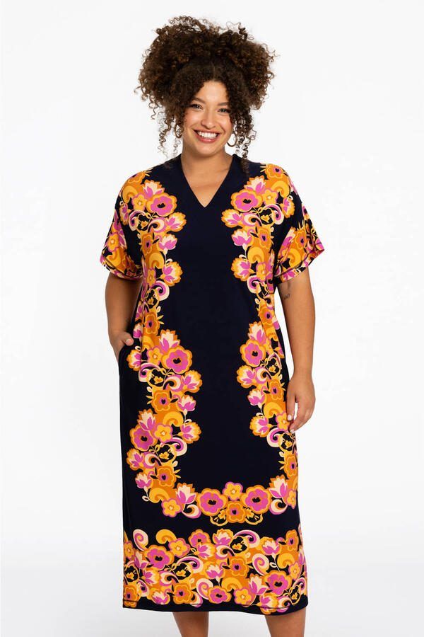 YOEK gebloemde jurk Plus Size blauw