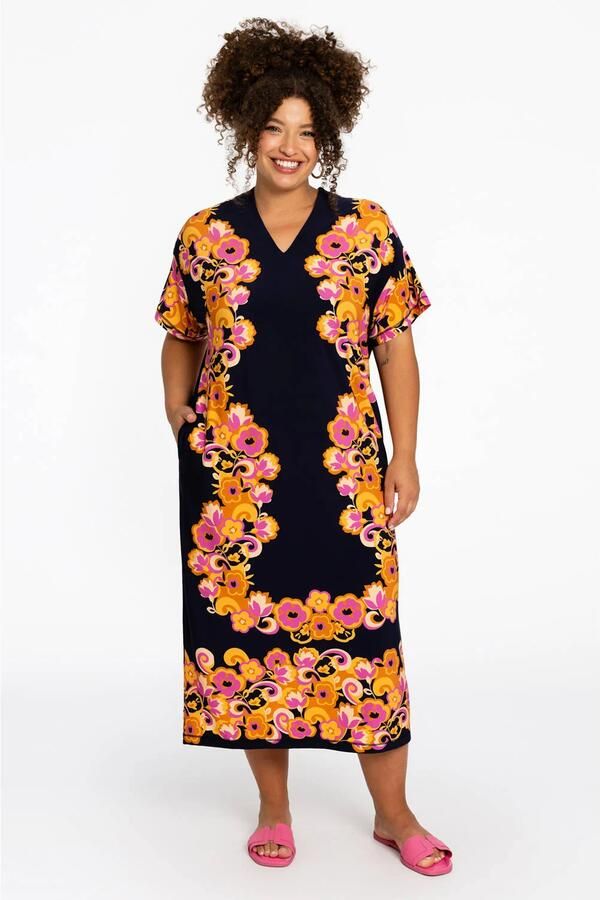 YOEK gebloemde jurk Plus Size blauw - Foto 2