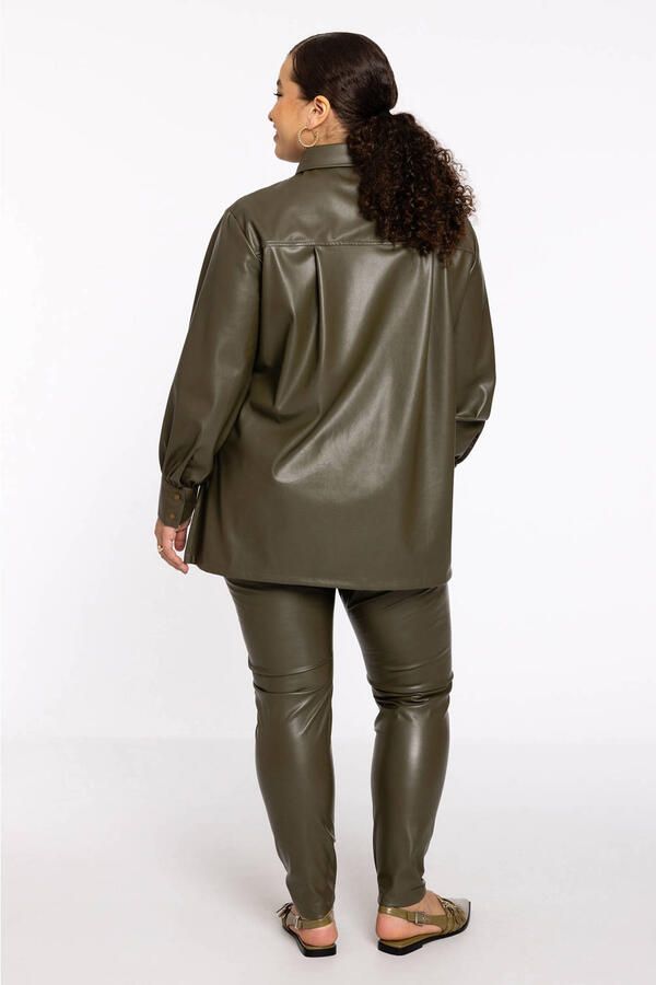 YOEK imitatieleren blouse kaki - Foto 3