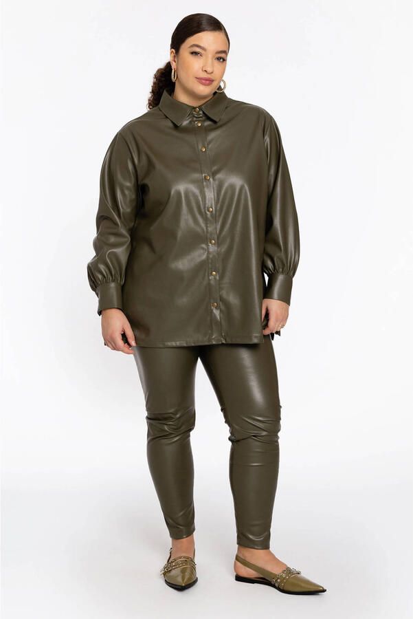 YOEK imitatieleren blouse kaki - Foto 2