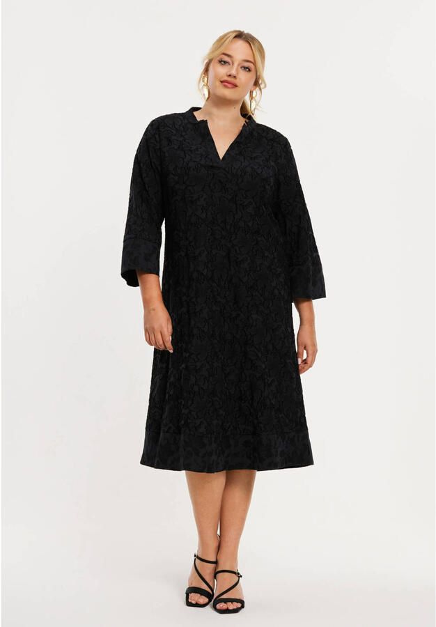 YOEK jacquard midi jurk Plus Size zwart