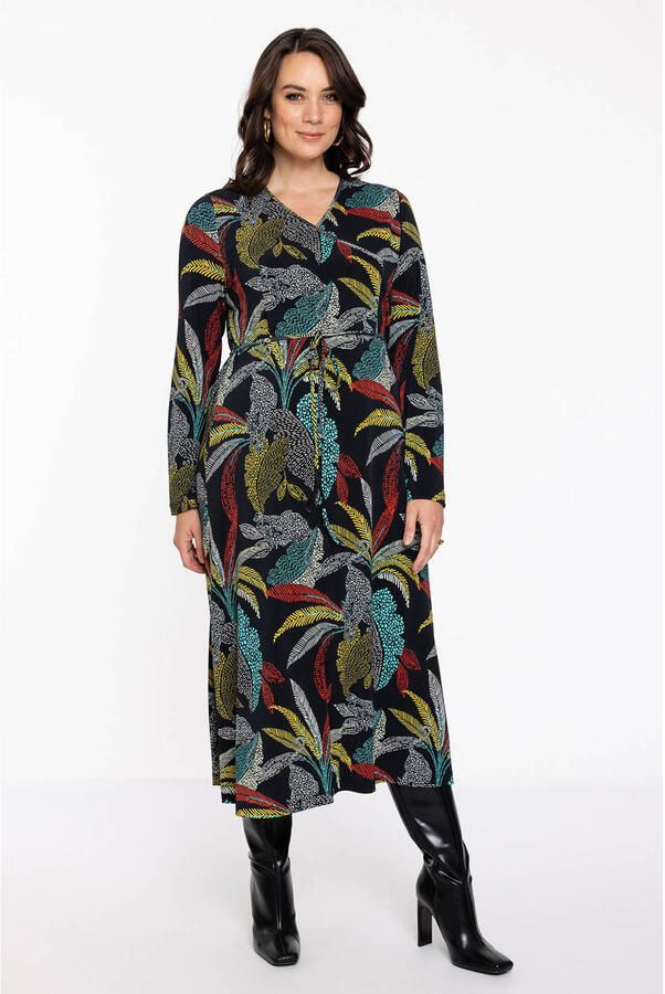 YOEK jurk DOLCE van travelstof met all over print zwart geel rood - Foto 2