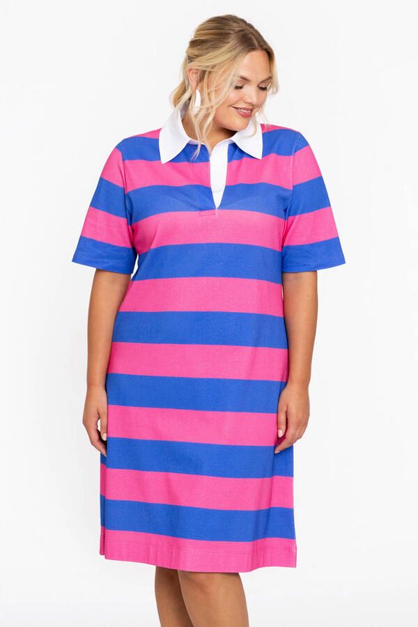 YOEK jurk met polokraag roze blauw