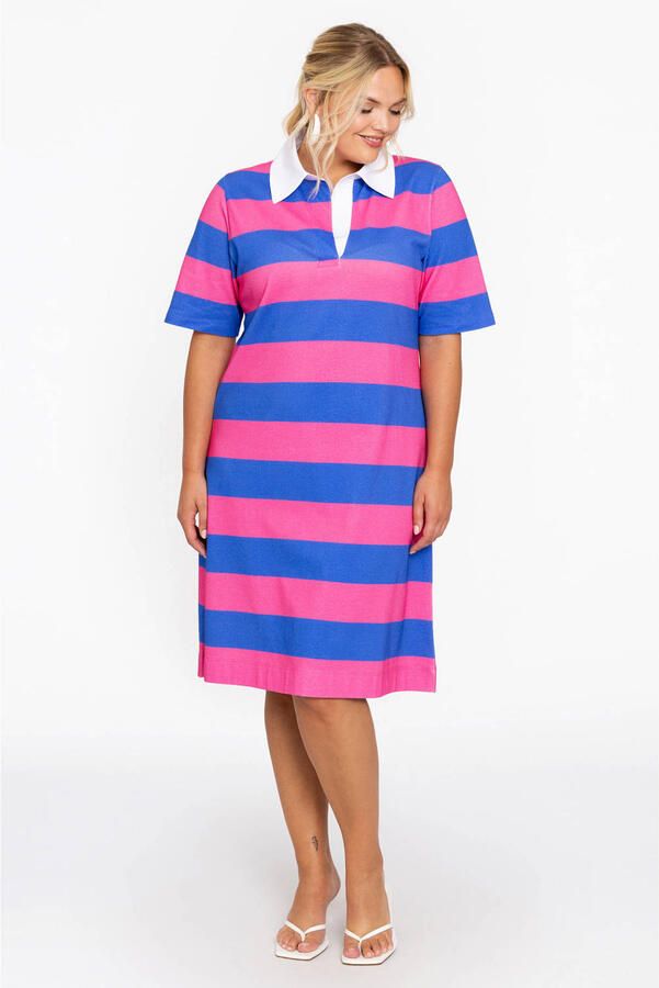 YOEK jurk met polokraag roze blauw - Foto 2