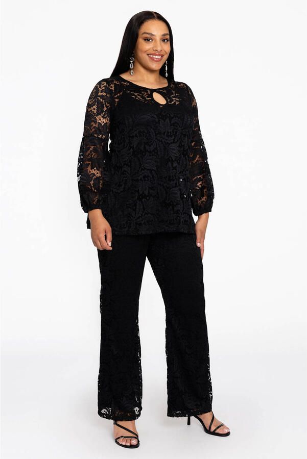 YOEK kanten straight high waist broek zwart