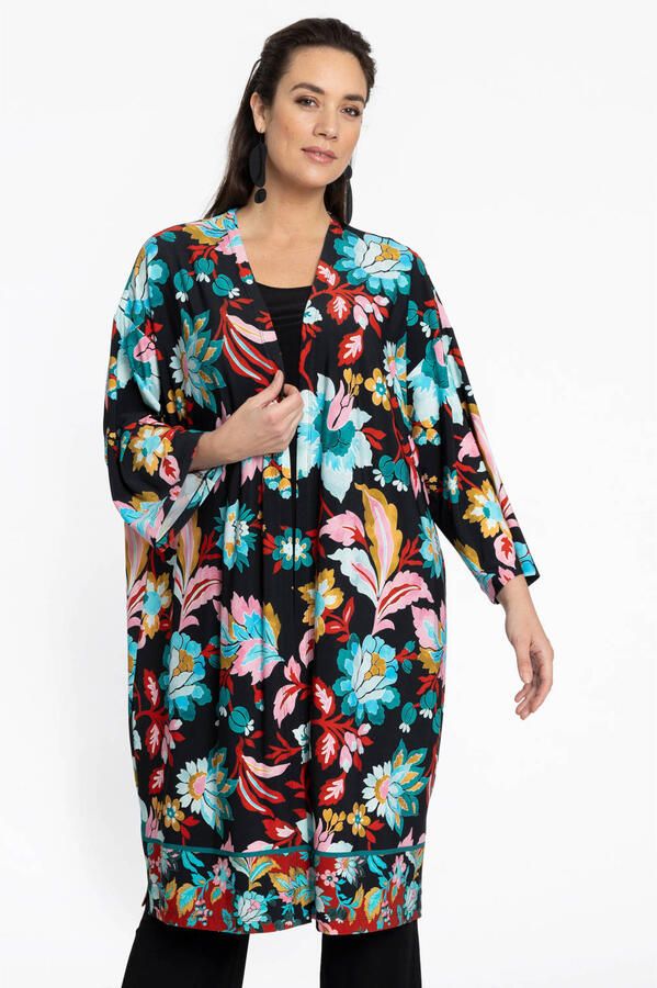 YOEK kimono met all over print zwart blauw oranje