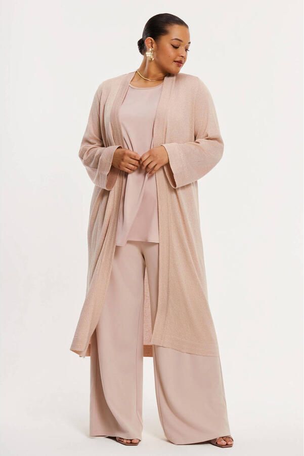 YOEK lang vest lichtbruin met lurex