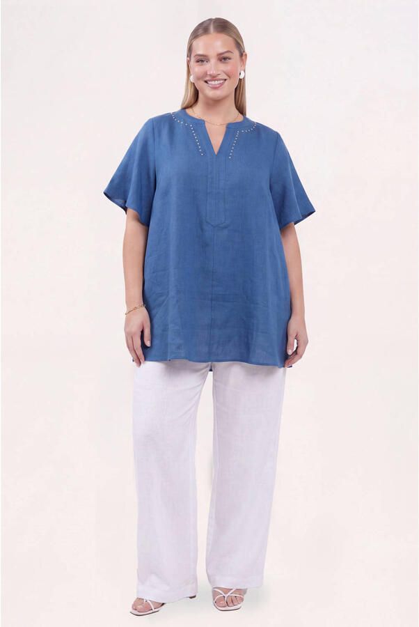 YOEK Linnen top- medium blue denim