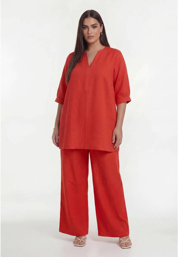 YOEK linnen tuniek koraalrood - Foto 2
