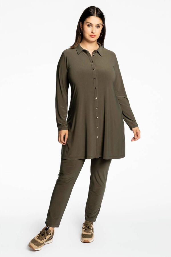YOEK Loretta's Favourites slim fit broek van travelstof DOLCE donkergroen