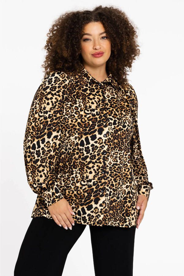 YOEK Lovers Collection blouse met panterprint bruin beige