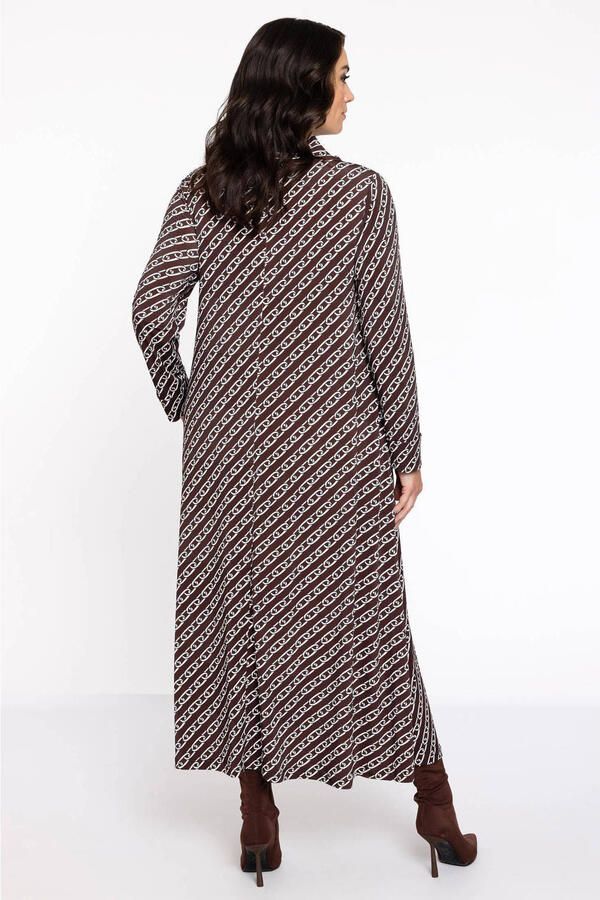 YOEK maxi jurk DOLCE met all over print bruin wit