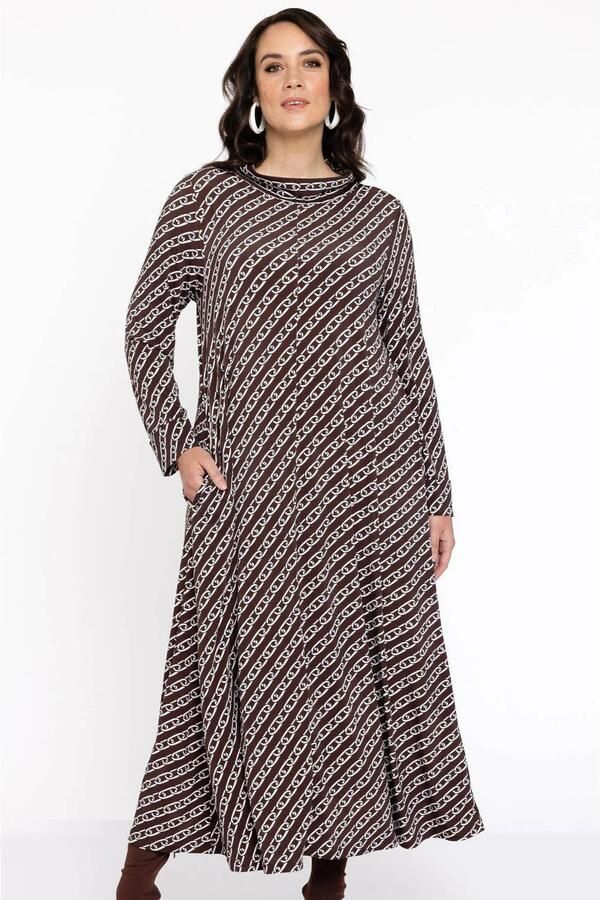 YOEK maxi jurk DOLCE met all over print bruin wit - Foto 2