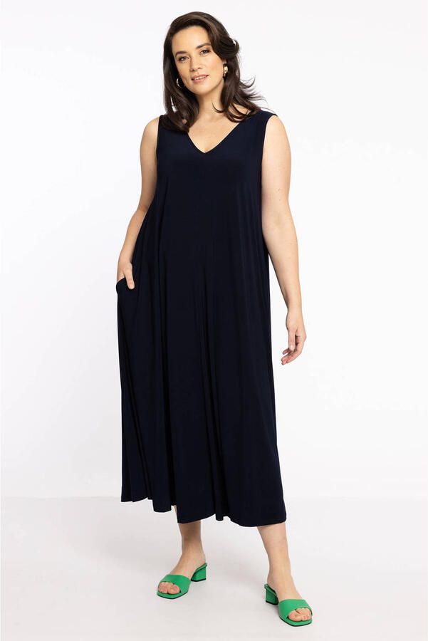 YOEK maxi jurk DOLCE van travelstof blauw