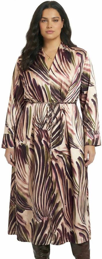 YOEK midi jurk Plus Size met ceintuur en print meerkleurig