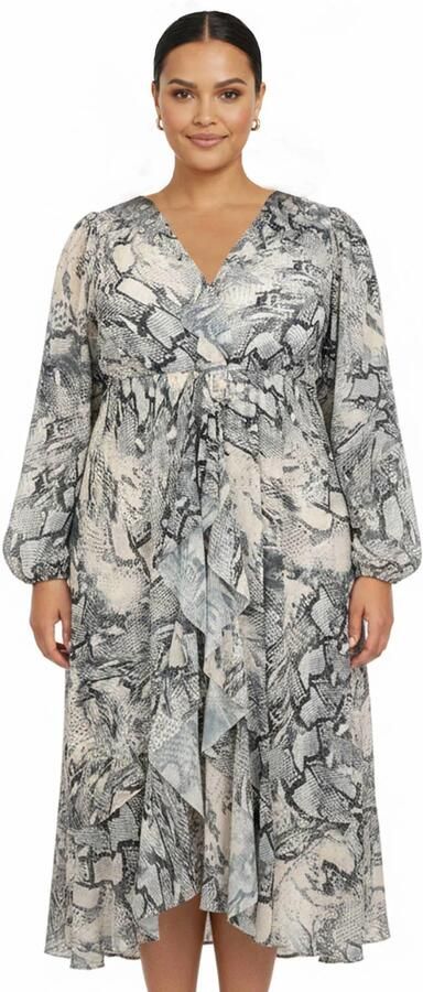 YOEK midi jurk Plus Size met dierenprint grijs