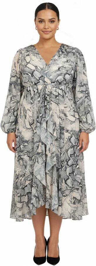 YOEK midi jurk Plus Size met dierenprint grijs - Foto 3