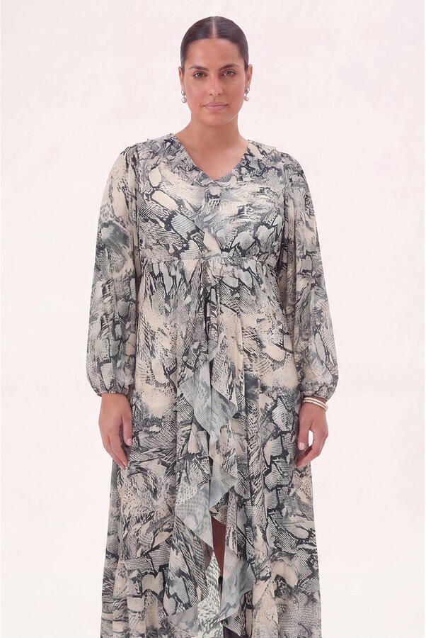 YOEK midi jurk Plus Size met slangenprint grijs