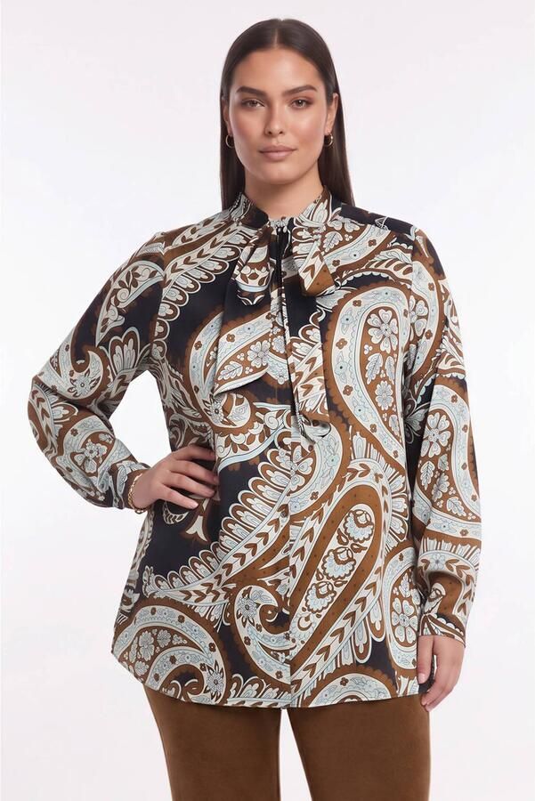 YOEK Plus Size blouse blauw
