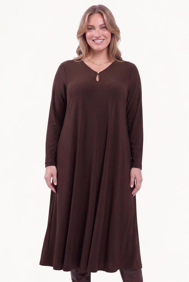 YOEK Plus Size jurk bruin