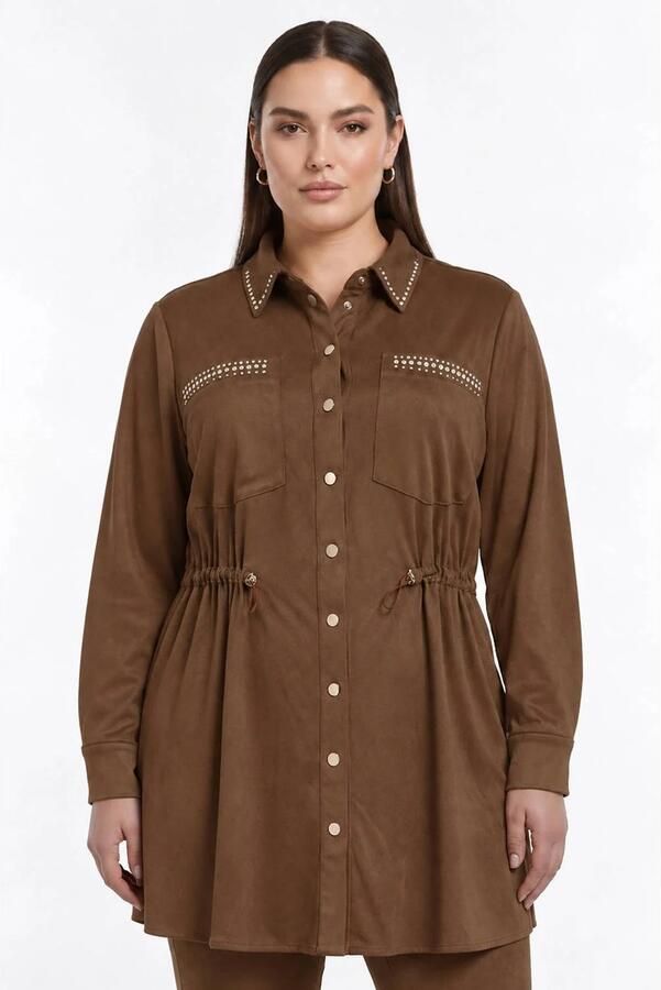YOEK Plus Size suèdelook blousejasje bruin