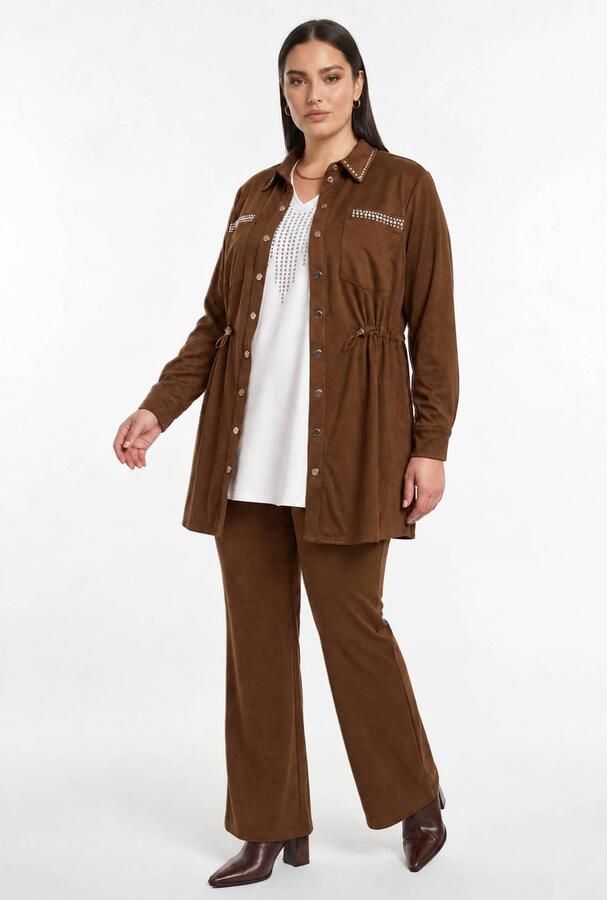 YOEK Plus Size suèdelook blousejasje bruin