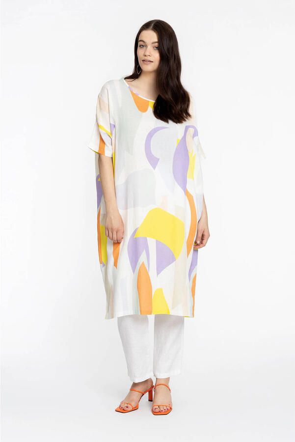 YOEK PORTRAITS jurk FLOWLY met grafische print wit paars geel - Foto 2