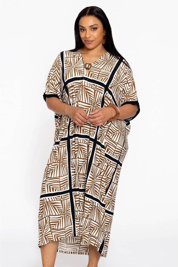 YOEK rechtvallend vest met print Plus Size ecru